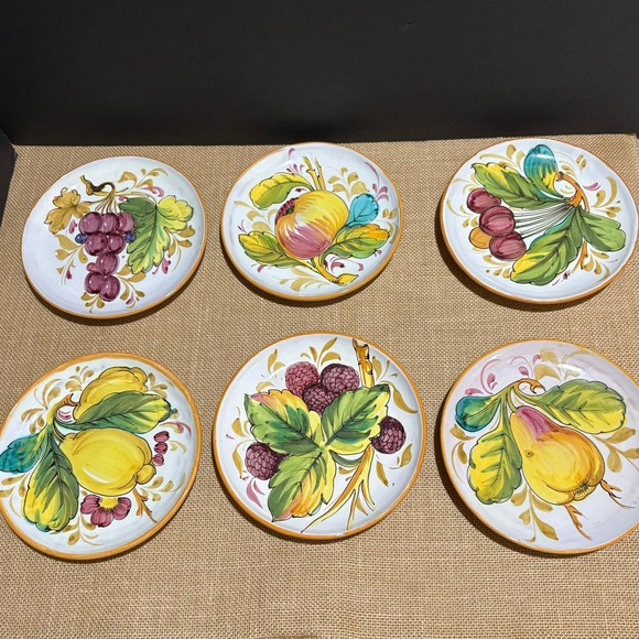 Set of 6 Italian Hand Painted Ceramic Dessert Side Plates 7.5
